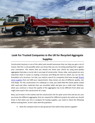 Look For Trusted Companies in the UK for Recycled Aggregate Supplies