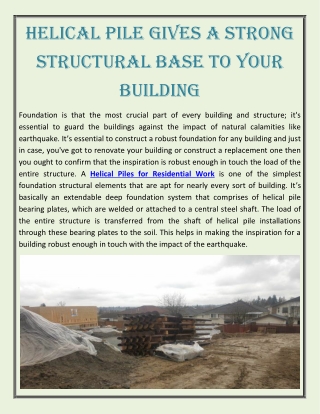 Helical Pile Gives A Strong Structural Base To Your Building