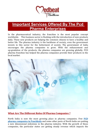 Important Services Offered By The Pcd Pharma Enterprises