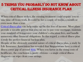 5 Things You Probably Do Not Know About Critical Illness Insurance Plan