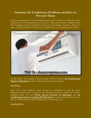 Common Air Conditioner Problems and How To Prevent Them