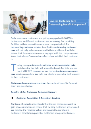 How can Customer Care Outsourcing Benefit Companies ?