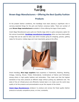 Brown Bags Manufacturers – Offering the Best Quality Fashion Products