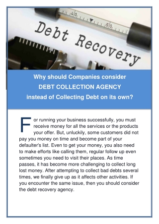 Why should Companies consider Debt Recovery Services for Collection of debt?