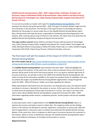 Satellite Remote Sensing Market Opportunities and Forecast 2020-2026