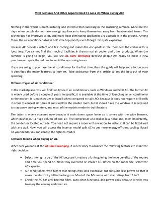 Vital Features And Other Aspects Need To Look Up When Buying AC!