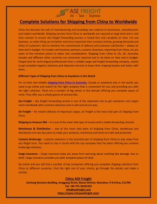 Complete Solutions for Shipping from China to Worldwide