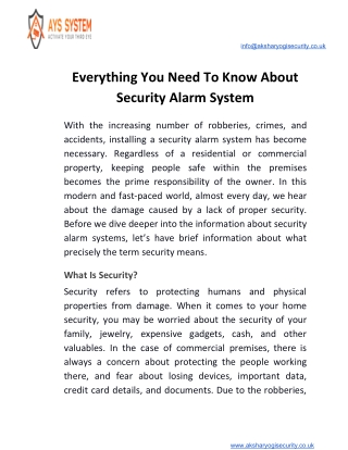Everything You Need To Know About Security Alarm System