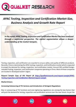 Testing, Inspection and Certification Market Size in APAC with COVID-19 Impact and Forecast Report 2020-2027