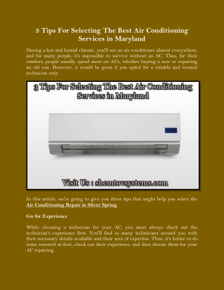 3 Tips For Selecting The Best Air Conditioning Services in Maryland