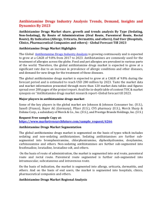 Antihistamine Drugs Industry Analysis Trends, Demand, Insights and Dynamics By 2023