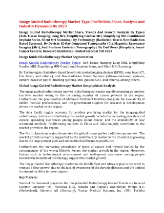 Image Guided Radiotherapy Market Type, ProfileSize, Share, Analysis and Industry Dynamics By 2023