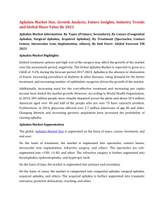 Aphakia Market Size, Growth Analysis, Future Insights, Industry Trends and Global Share Value By 2023