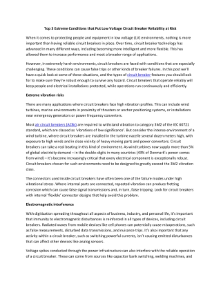 Top 3 Extreme Conditions that Put Low Voltage Circuit Breaker Reliability at Risk
