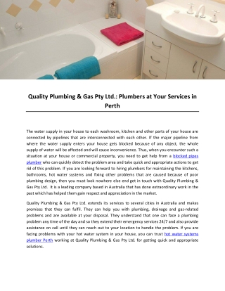 Quality Plumbing & Gas Pty Ltd.: Plumbers at Your Services in Perth