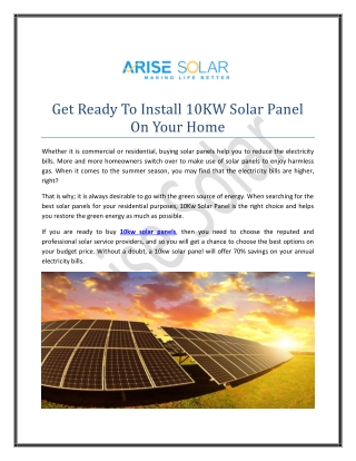 Get Ready To Install 10KW Solar Panel On Your Home