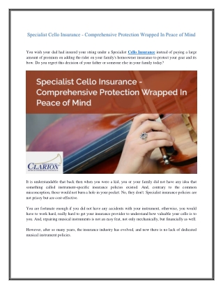 Specialist Cello Insurance - Comprehensive Protection Wrapped In Peace of Mind