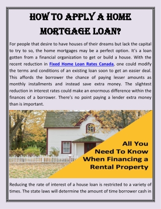 How To Apply A Home Mortgage Loan