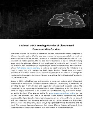 onCloud: USA’s Leading Provider of Cloud-Based Communication Services