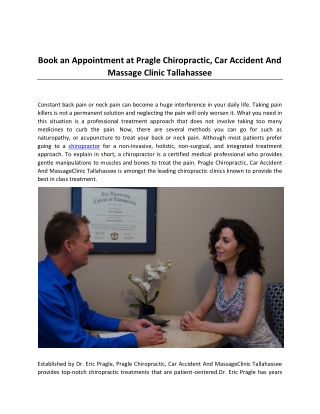 Book an Appointment at Pragle Chiropractic, Car Accident And Massage Clinic Tallahassee