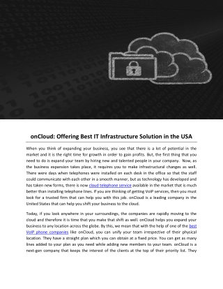 onCloud: Offering Best IT Infrastructure Solution in the USA