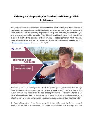 Visit Pragle Chiropractic, Car Accident And Massage Clinic Tallahassee
