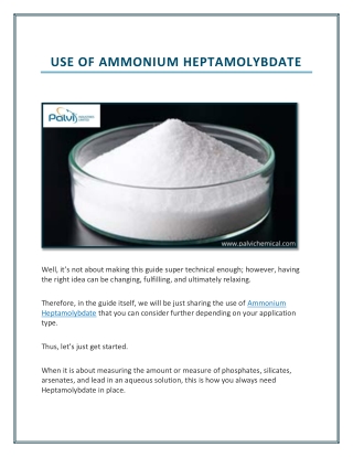 Use of Ammonium Heptamolybdate