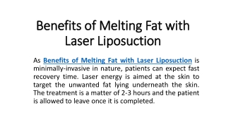 Benefits of Melting Fat with Laser Liposuction