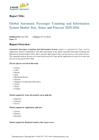 Automatic Passenger Counting and Information System Market Size, Status and Forecast 2020-2026