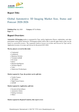 Automotive 3D Imaging Market Size, Status and Forecast 2020-2026