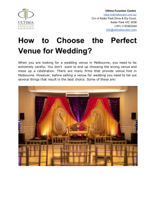 How to Choose the Perfect Venue for Wedding?