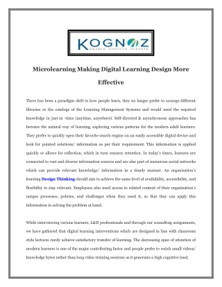 Microlearning Making Digital Learning Design More Effective