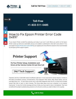 Easy To Fix Epson Printer Error Code 0x89