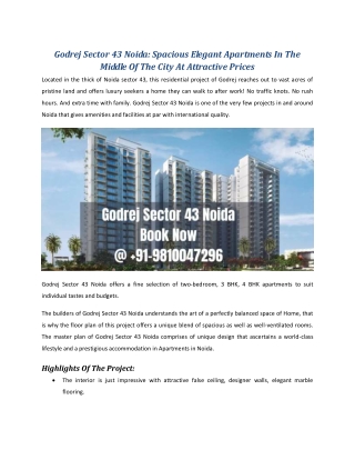 Godrej Sector 43 Noida: Spacious Elegant Apartments In The Middle Of The City At Attractive Prices