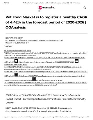 2020 Future of Global Pet Food Market, Size, Share and Trend Analysis Report to 2026