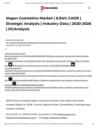 2020 Future of Global Vegan Cosmetics Market, Size, Share and Trend Analysis Report to 2026
