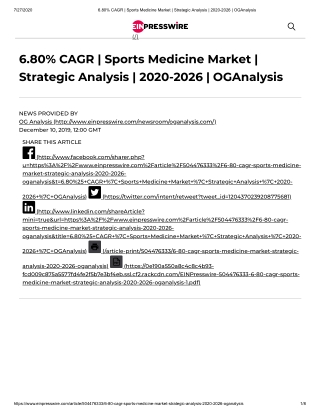 2020 Future of Global Sports Medicine Market, Size, Share and Trend Analysis Report to 2026