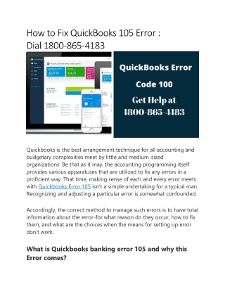 How to Fix QuickBooks 105 Error : Dial 1800-865-4183