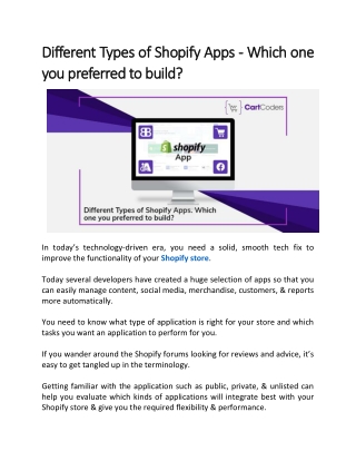 Different Types of Shopify Apps - Which one you preferred to build?