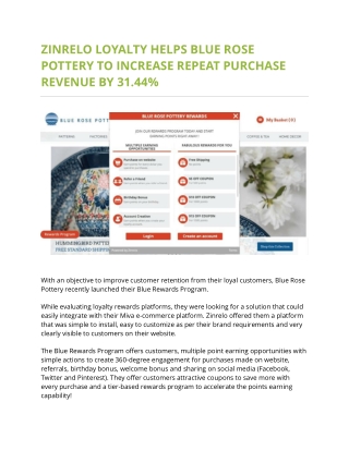 Zinrelo Loyalty helps Blue Rose Pottery to Increase Repeat Purchase Revenue by 31.44%