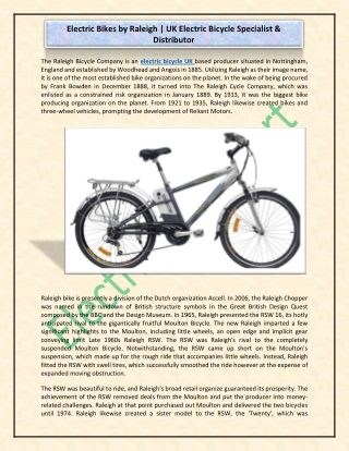 Electric Bikes by Raleigh | UK Electric Bicycle Specialist & Distributor