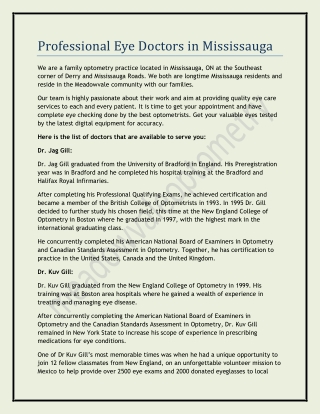 Professional Eye Doctors in Mississauga