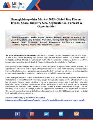 Hemoglobinopathies Market - Growth, Trends, Growth Opportunity And Forecast (2020 - 2025)