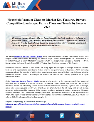 Household Vacuum Cleaners Market Size Estimation, Revenue, Key Drivers, Upcoming Trends to Forecast 2025