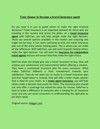 Your chance to become a travel insurance agent