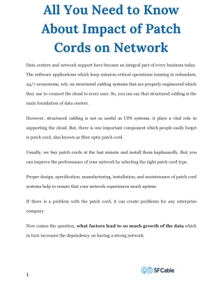 All You Need to Know About Impact of Patch Cords on Network