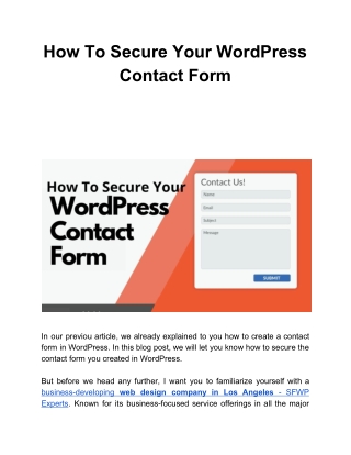 How To Secure Your WordPress Contact Form