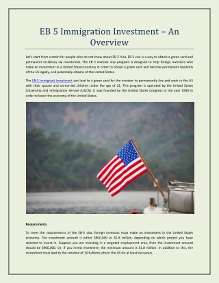 EB 5 Immigration Investment – An Overview