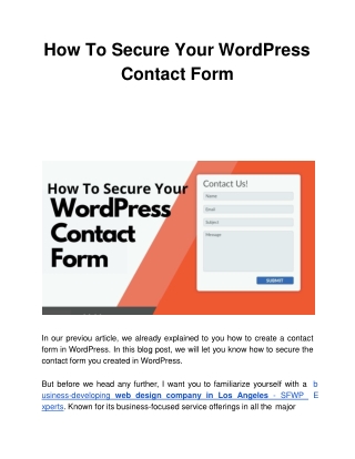 How To Secure Your WordPress Contact Form