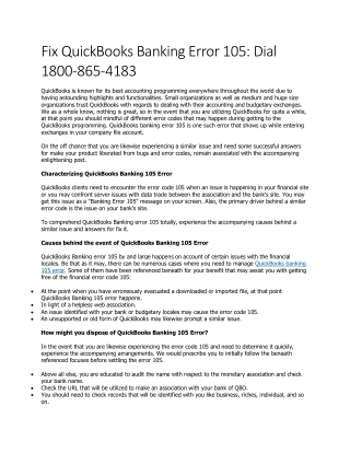 Fix QuickBooks Banking Error 105: Dial 1800-865-4183